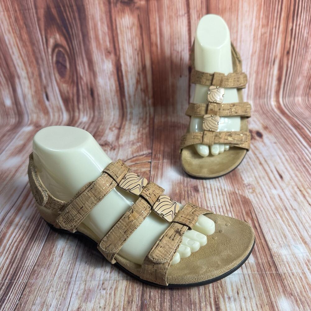 Vionic AMBER Womens Size 8 Tan Cork Orthopedic Slingback Sandals Open Toe Shoes